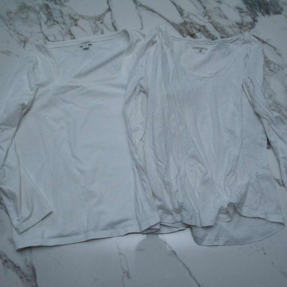 2 J Crew Long Sleeve White Cotton Long Sleeve Shirts Square Round Neck Medium